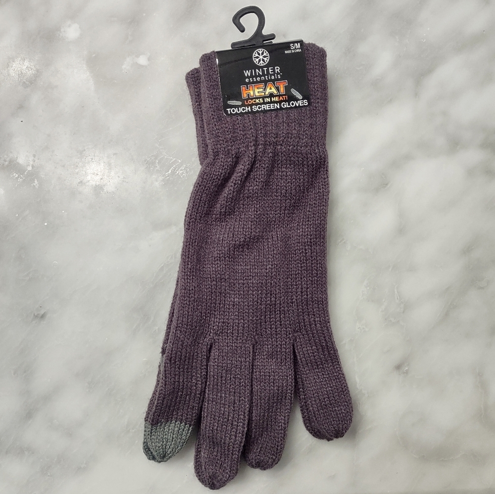 NWT Winter Essentials Heat Touch Screen Knit Gloves Purple Size S/M